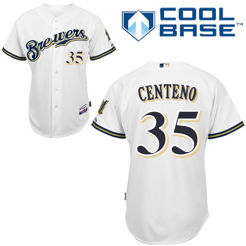 Juan Centeno #35 MLB Jersey-Milwaukee Brewers Men's Authentic Home White Cool Base Baseball Jersey